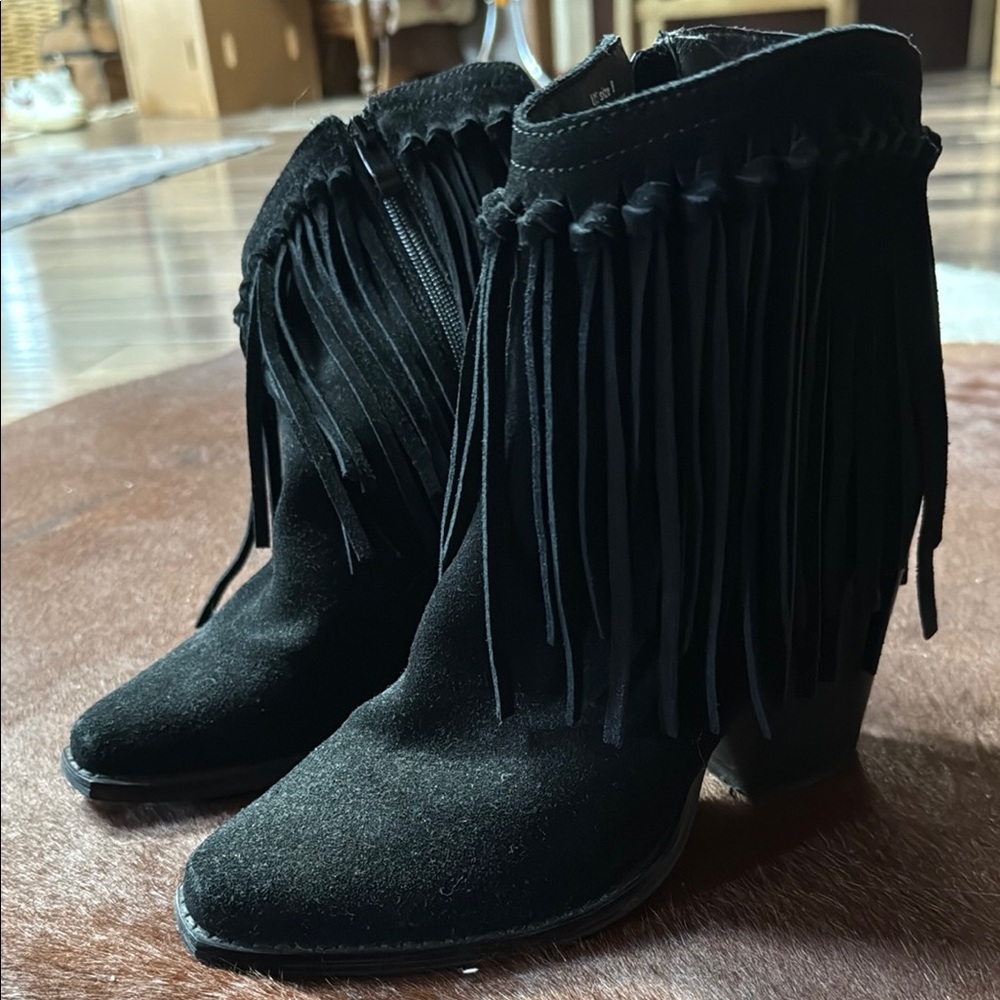 Fringe Black Ankle Boots